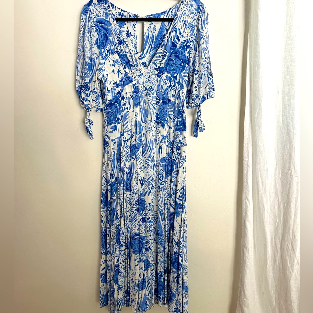 Blue and white floral "vintage" free people dress